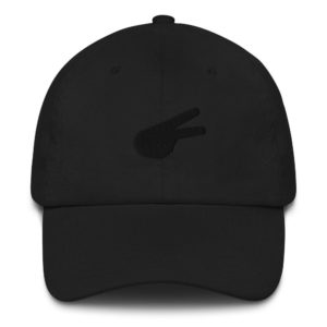 Back Hand Peace Sign Black Solid Embroidered Baseball Cap
