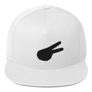 Back Hand Peace Sign Black Solid Embroidered Flat Bill Cap