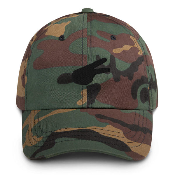Dontrez Black Solid Back Hand Peace Sign on Green Camouflage Baseball Cap