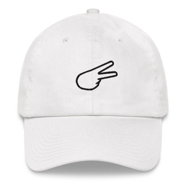 Dontrez Black Back Hand Peace Sign Outline on White Baseball Cap