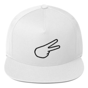 Back Hand Peace Sign Black Embroidered Flat Bill Cap