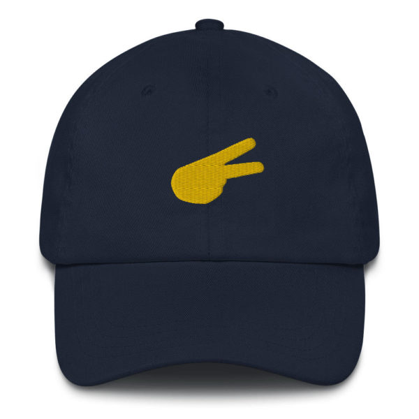Dontrez Gold Solid Back Hand Peace Sign on Navy Baseball Cap