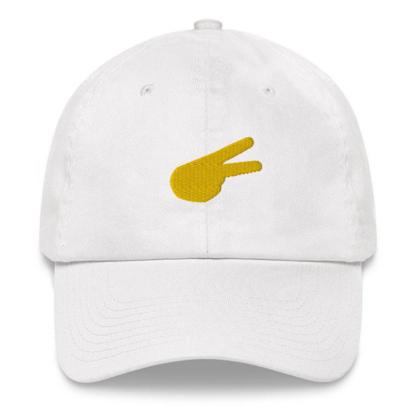 Dontrez Gold Solid Back Hand Peace Sign on White Baseball Cap