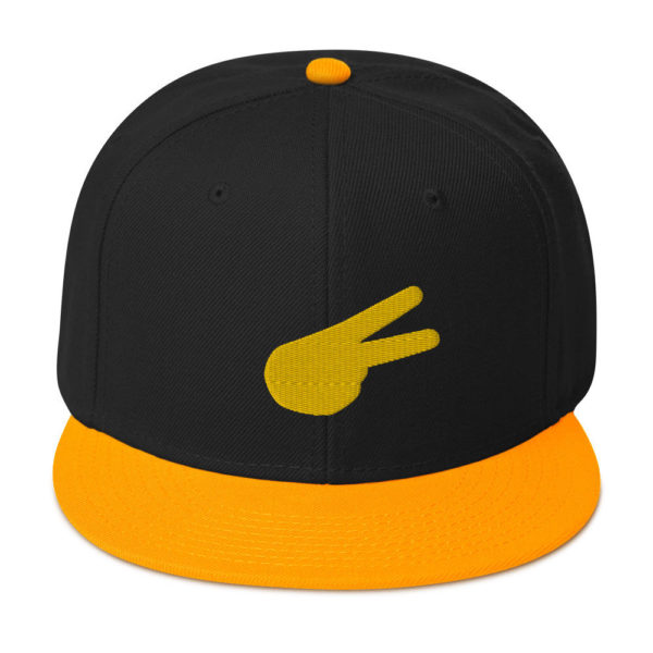 Dontrez Gold Solid Back Hand Peace Sign on Black and Yellow Snapback Cap