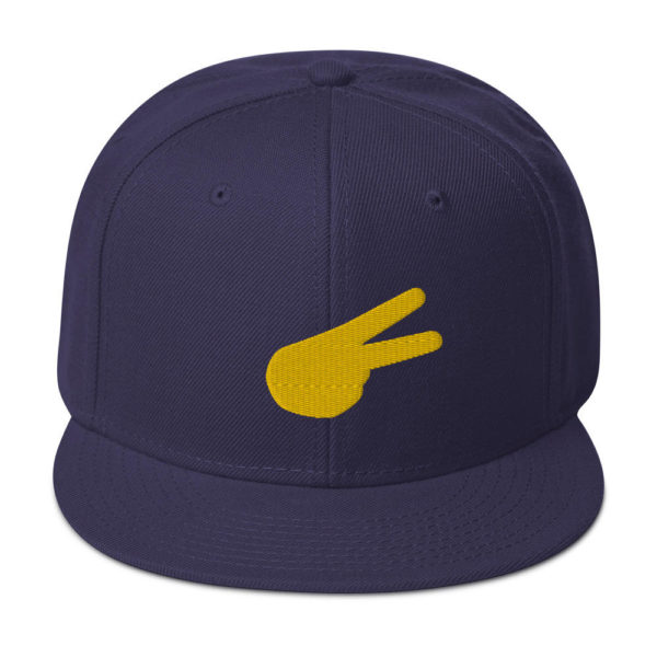 Dontrez Gold Solid Back Hand Peace Sign on Navy Snapback Cap