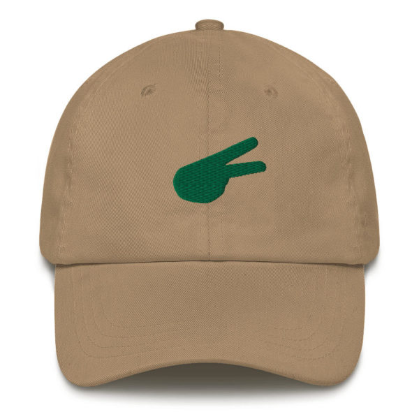 Dontrez Green Solid Back Hand Peace Sign on Khaki Baseball Cap