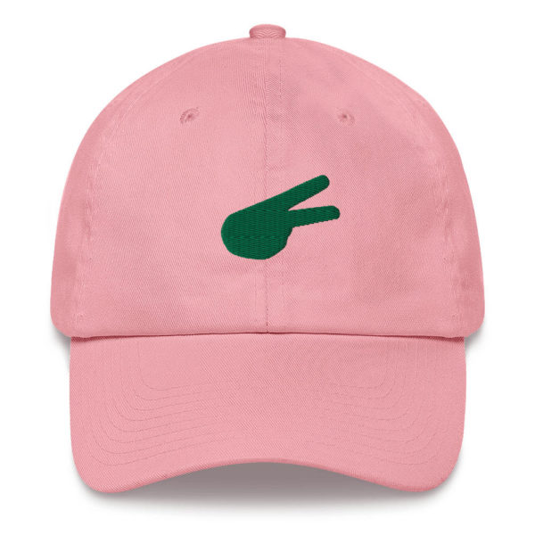 Dontrez Green Solid Back Hand Peace Sign on Pink Baseball Cap