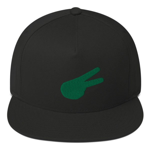 Dontrez Green Solid Back Hand Peace Sign on Black Flat Bill Cap