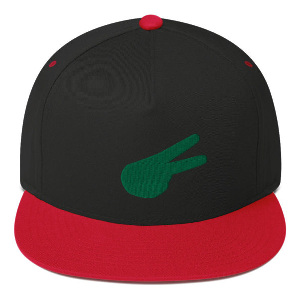 Dontrez Green Solid Back Hand Peace Sign on Black and Red Flat Bill Cap