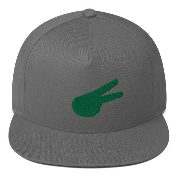 Dontrez Green Solid Back Hand Peace Sign on Grey Flat Bill Cap