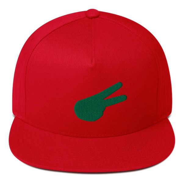 Dontrez Green Solid Back Hand Peace Sign on Red Flat Bill Cap