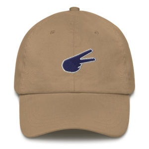 Back Hand Peace Sign Navy Blue and White Embroidered Baseball Cap