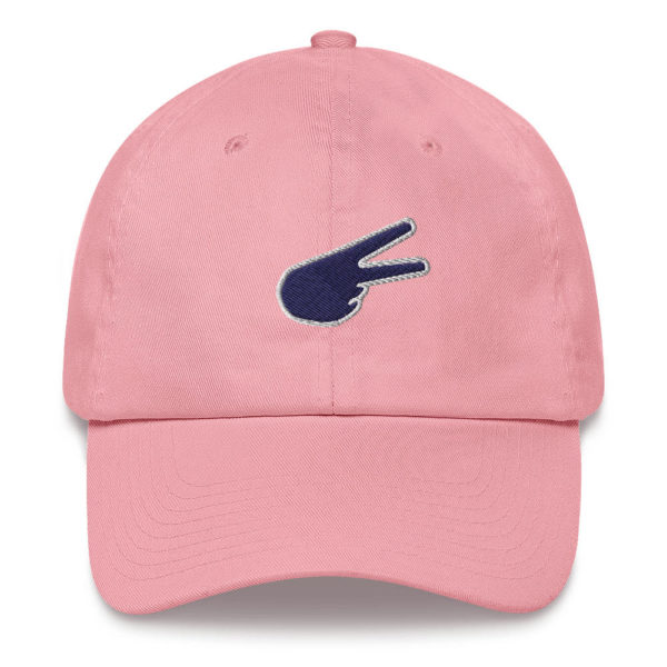 Dontrez Navy Back Hand Peace Sign White Outline on Pink Baseball Cap