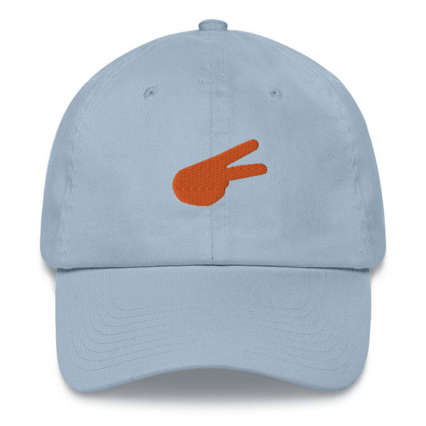 Dontrez Orange Solid Back Hand Peace Sign on Carolina Blue Baseball Cap