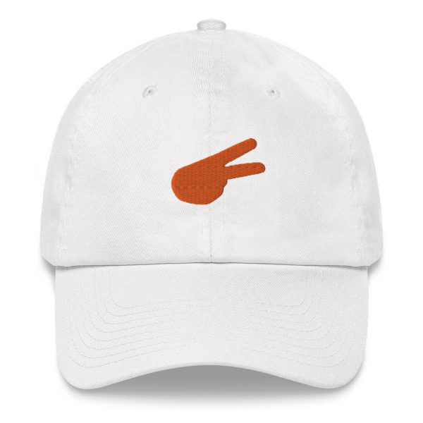 Dontrez Orange Solid Back Hand Peace Sign on White Baseball Cap
