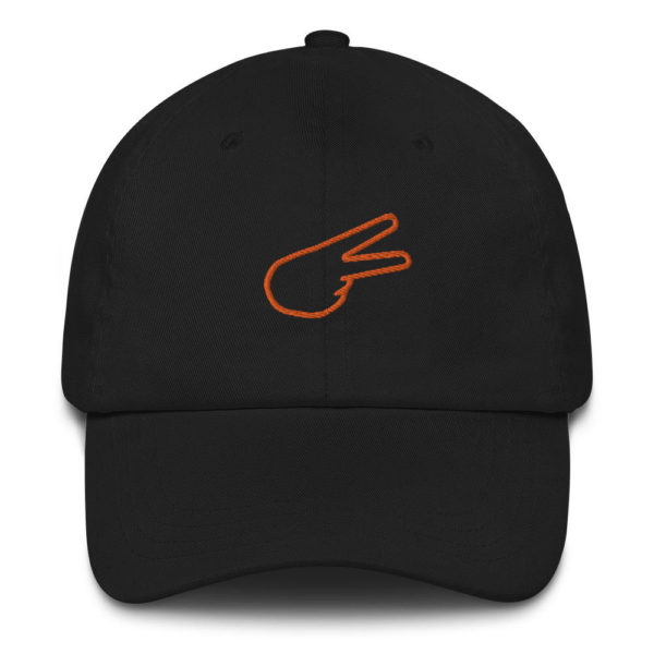 Dontrez Orange Back Hand Peace Sign Outline on Black Baseball Cap