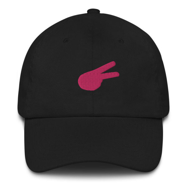 Dontrez Pink Solid Back Hand Peace Sign on Black Baseball Cap
