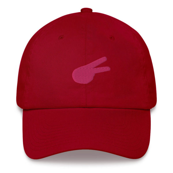 Dontrez Pink Solid Back Hand Peace Sign on Cranberry Baseball Cap