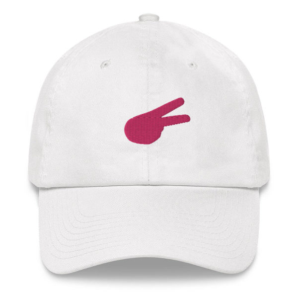 Dontrez Pink Solid Back Hand Peace Sign on White Baseball Cap