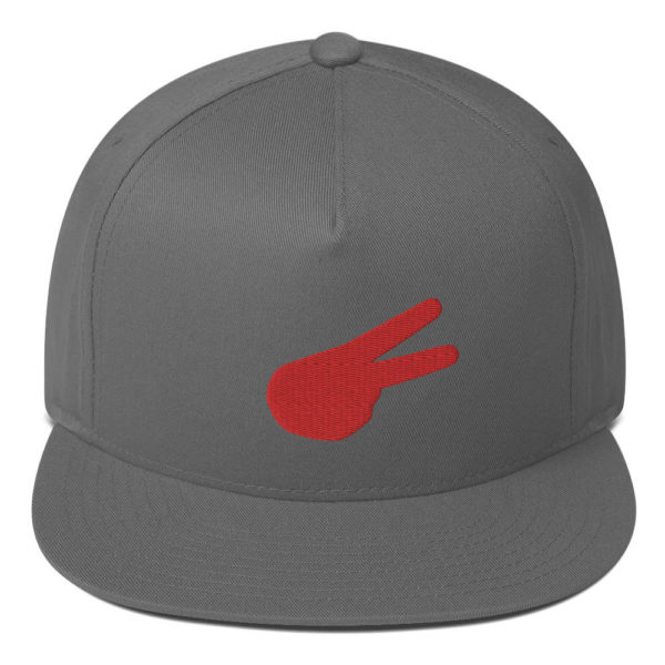 Dontrez Red Solid Back Hand Peace Sign on Gray Flat Bill Cap