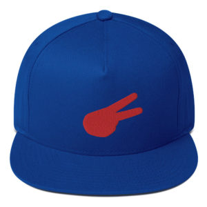 Back Hand Peace Sign Red Solid Embroidered Flat Bill Cap
