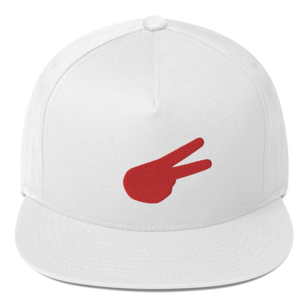 Dontrez Red Solid Back Hand Peace Sign on White Flat Bill Cap