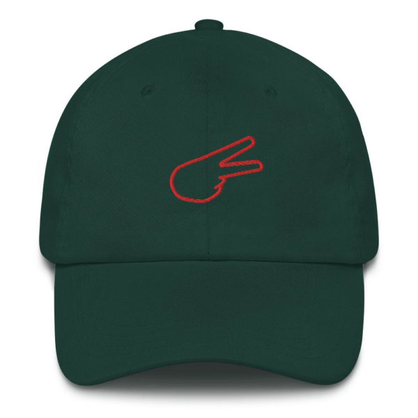 Dontrez Red Back Hand Peace Sign Outline on Spruce Baseball Cap