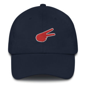 Back Hand Peace Sign Red and White Embroidered Baseball Cap