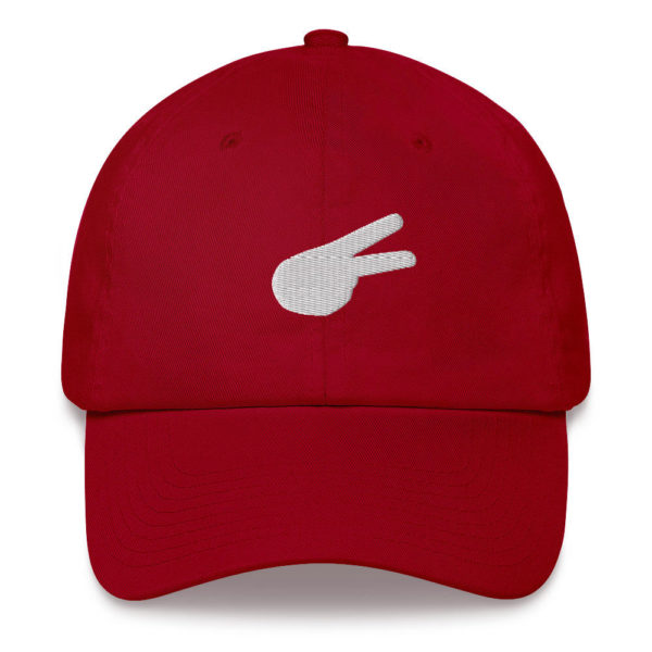 Dontrez White Solid Back Hand Peace Sign on Cranberry Baseball Cap
