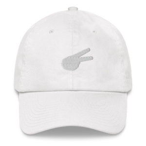 Back Hand Peace Sign White Solid Embroidered Baseball Cap