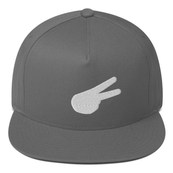Dontrez White Solid Back Hand Peace Sign on Grey Flat Bill Cap