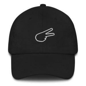 Back Hand Peace Sign White Embroidered Baseball Cap