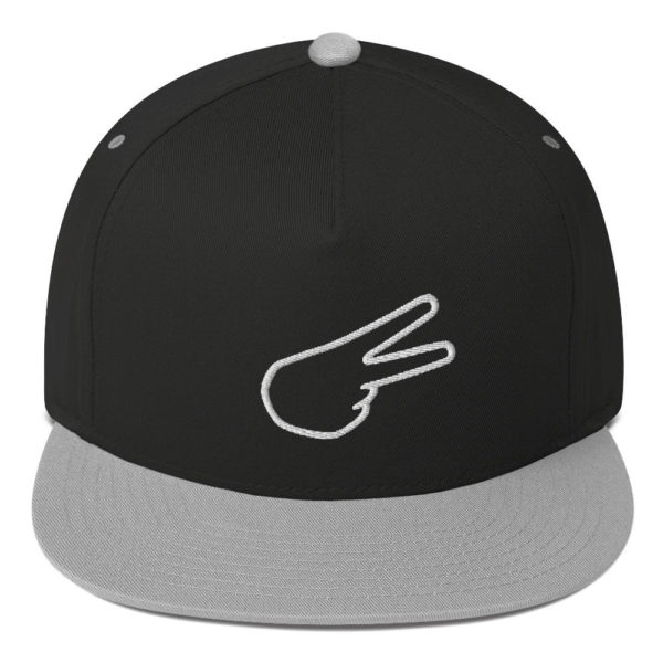 Dontrez White Back Hand Peace Sign Outline on Black and Grey Flatbill Cap