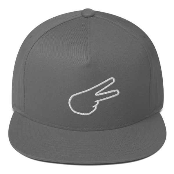 Dontrez White Back Hand Peace Sign Outline on Grey Flatbill Cap